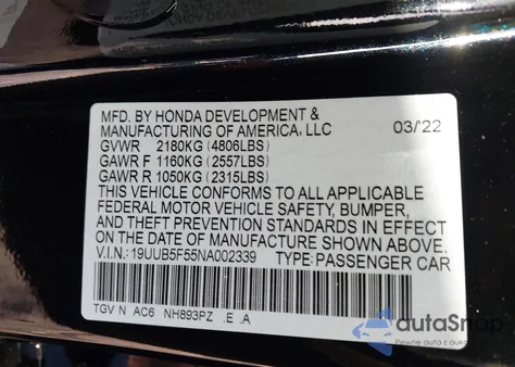 2022 Acura Tlx A-Spec Package z USA, uszkodzony, nr VIN 19UUB5F55NA002339